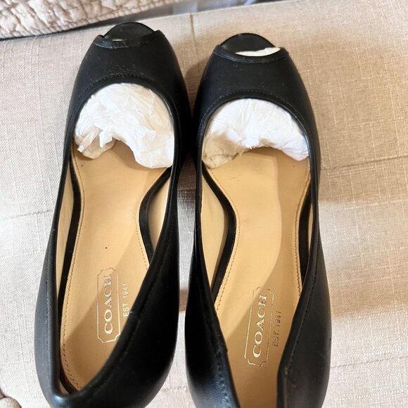Coach Black Breana Leather Peep Toe Platform Pumps. Coach Logo Heels. Size 9 - Picture 7 of 16